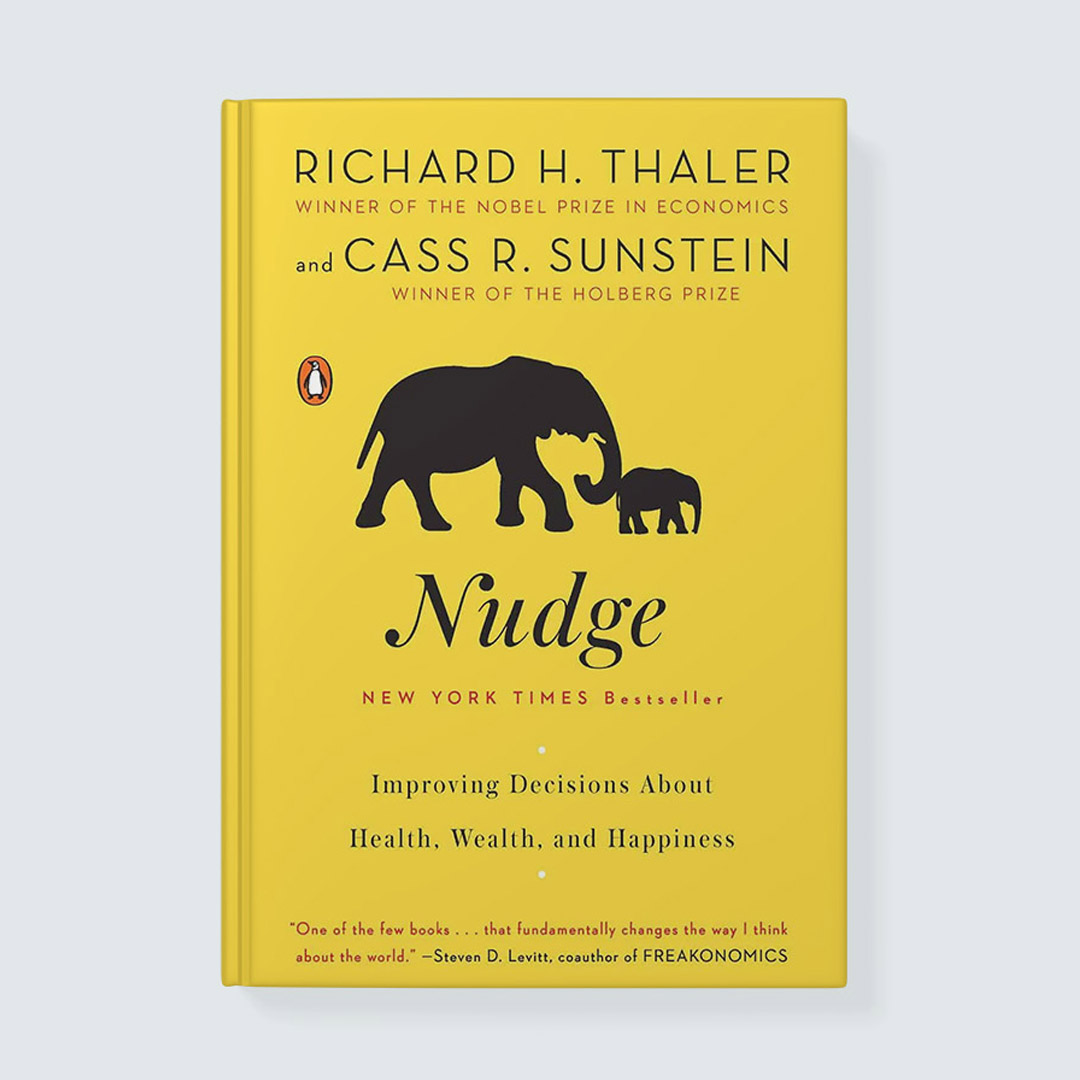 A square photo of leadership and nudge books featured in Lisa Galea's book recommendations.